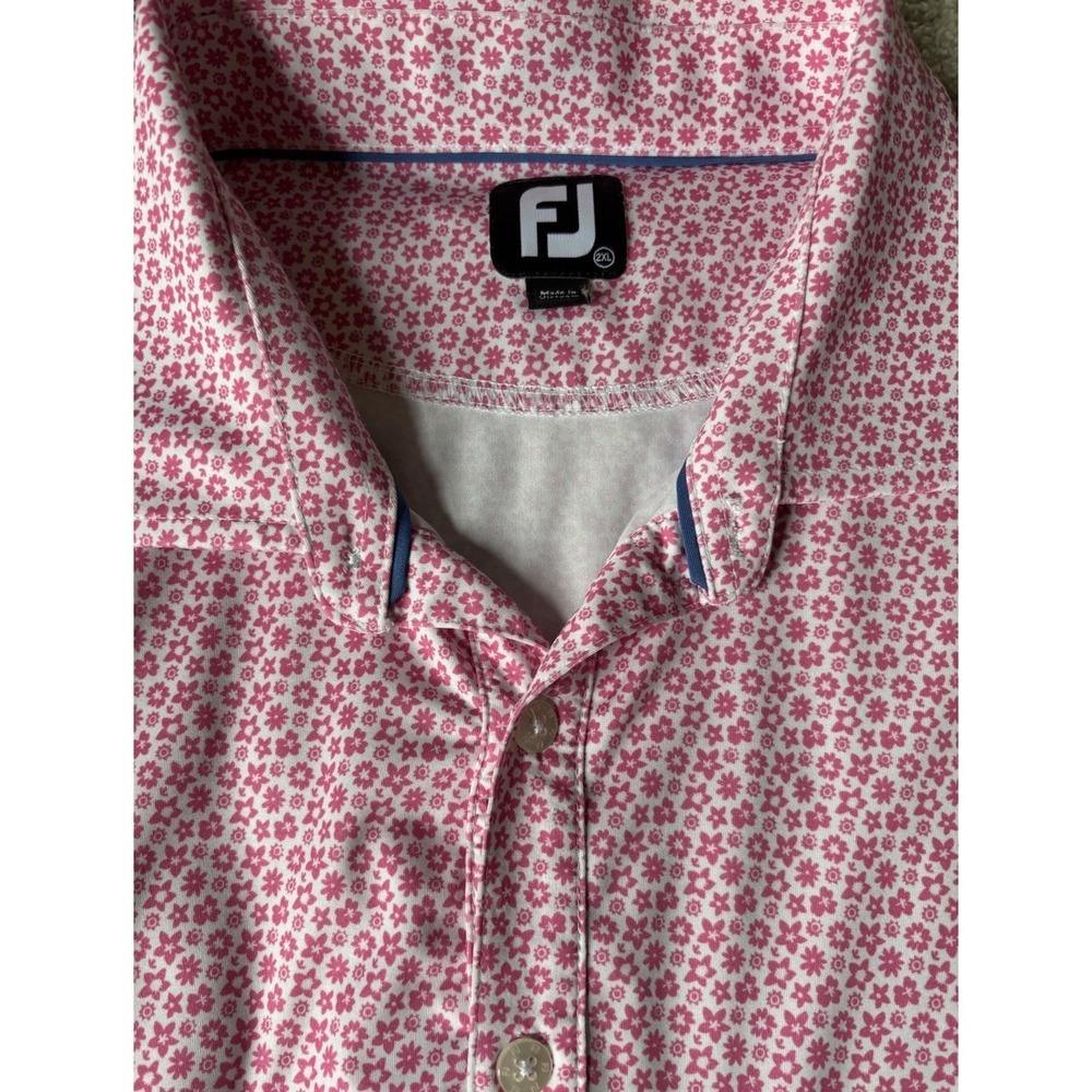 Footjoy Polo Mens 2xl Pink Floral Golf Performance Short Sleeve